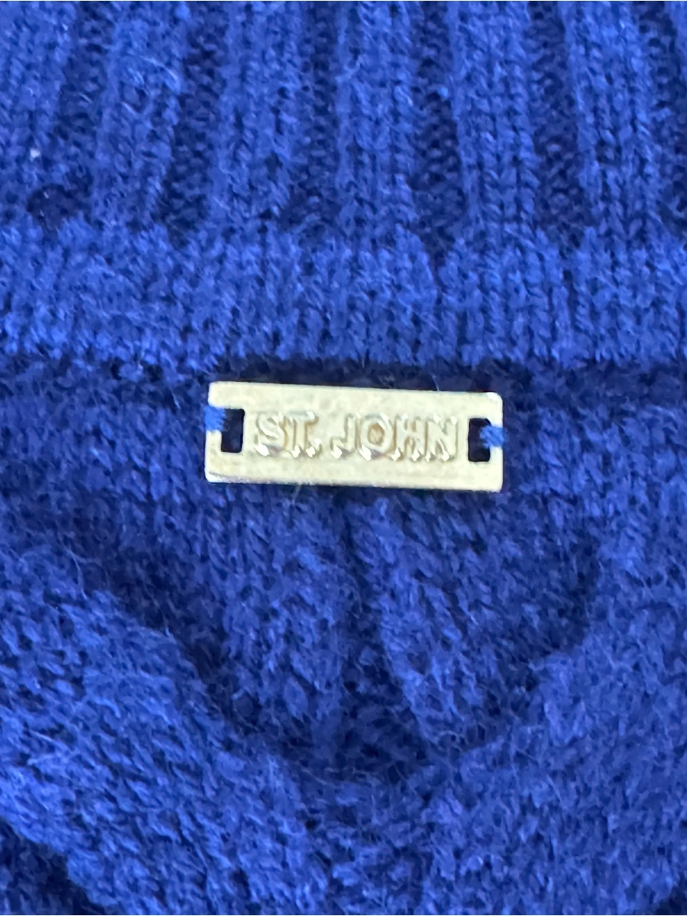 St. John 100% Cashmere Cable Knit Zip Cardigan Sweater Cobalt Blue L - Picture 6 of 13